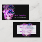 Carte De Rendez-vous Madame pourpre Appt de papillon de cheveux. 4 (Devant / Derrière)