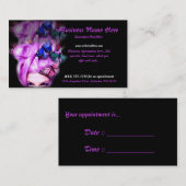 Carte De Rendez-vous Madame pourpre Appt de papillon de cheveux. 6 (Devant / Derrière)