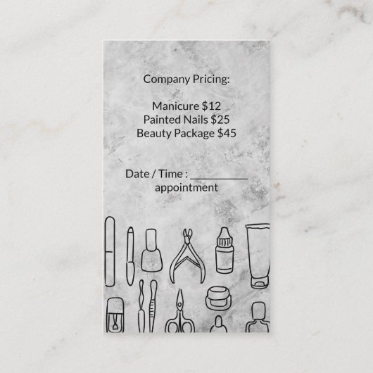 Carte De Rendez-vous Manucure | Arrière - plan en marbre (Dos)