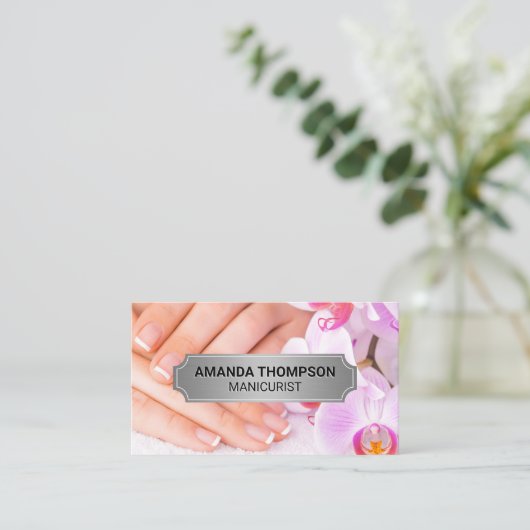 Carte De Rendez-vous Manucure | Fleurs d'orchidées roses (Debout devant)