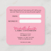 Carte De Rendez-vous Maquillage Artiste Lashes Brows Pink Référer un am (Dos)