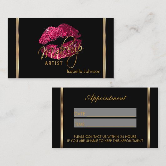 Carte De Rendez-vous Maquillage Artiste Parties scintillant rose chaud (Devant / Derrière)