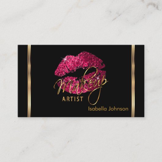 Carte De Rendez-vous Maquillage Artiste Parties scintillant rose chaud (Devant)