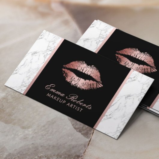 Carte De Rendez-vous Maquillage Artiste Rose Gold Lips Marbre