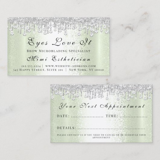 Carte De Rendez-vous Maquillage Brows Lash Driver Coiffeur vert (Devant / Derrière)