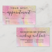 Carte De Rendez-vous Maquillage cheveux rose parties scintillant arc-en (Devant / Derrière)