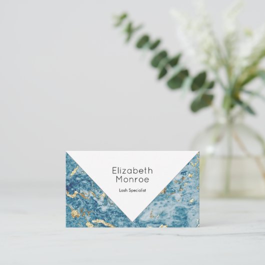 Carte De Rendez-vous Marbre bleu or Monogramme moderne (Debout devant)