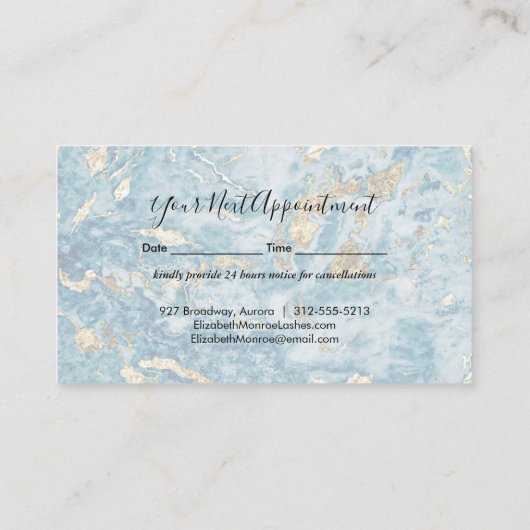 Carte De Rendez-vous Marbre bleu or Monogramme moderne (Dos)