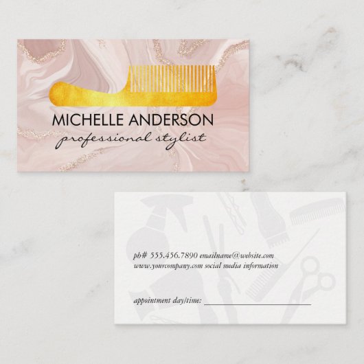 Carte De Rendez-vous Marbre rose | Comb (Devant / Derrière)