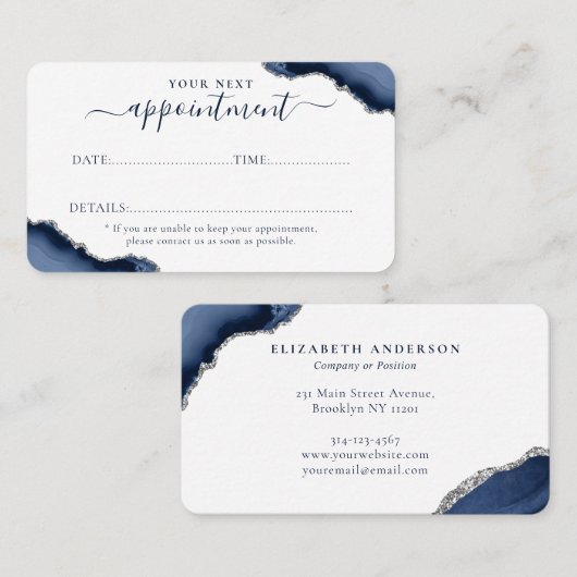 Carte De Rendez-vous Marine Blue Silver Agate Parties scintillant Spark (Devant / Derrière)