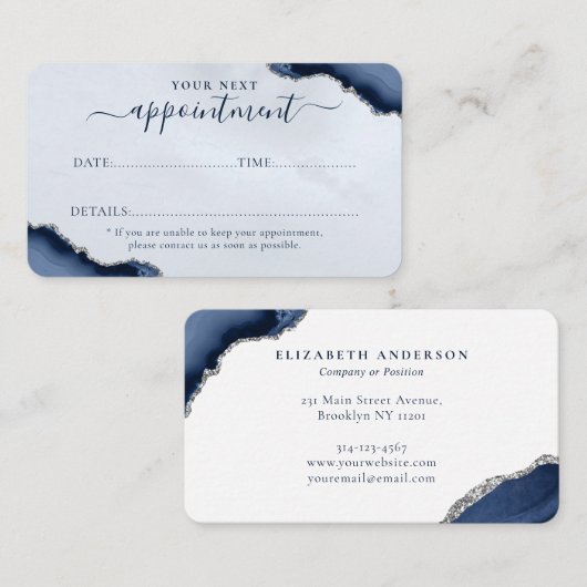 Carte De Rendez-vous Marine Blue Silver Agate Parties scintillant Spark (Devant / Derrière)