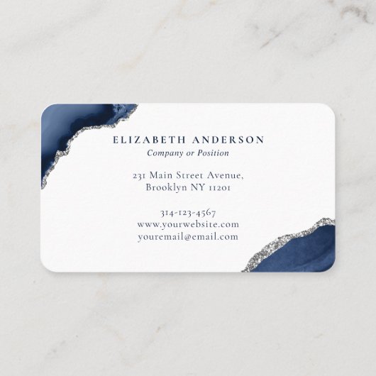 Carte De Rendez-vous Marine Blue Silver Agate Parties scintillant Spark (Dos)