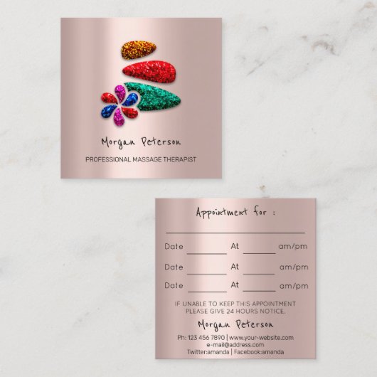 Carte De Rendez-vous Massage Spa Wellness Flower Rose Logo Pierres (Devant / Derrière)