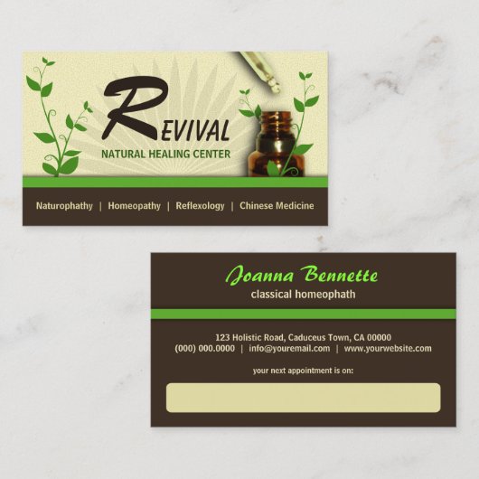 Carte De Rendez-vous Médecine alternative Homéopathie Bouteille et drop (Devant / Derrière)