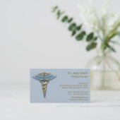 Carte De Rendez-vous Médicale Blue Gold Caduceus Fine Professional (Debout devant)