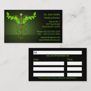 Carte De Rendez-vous Médicale holistique alternatif Caduceus Feuilles v
