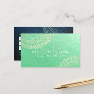 Carte De Rendez-vous Méditation Yoga Instructeur Green Gold Foil Mandal