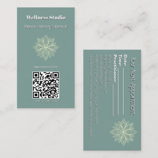 Carte De Rendez-vous Mindfulness Wellness Consultant Zen Lotus Turquois (Devant / Derrière)