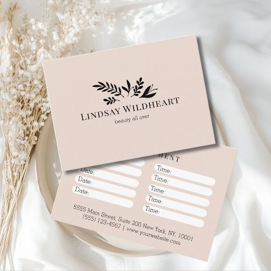 Carte De Rendez-vous Minimal Beige Botanical Salon Appointment