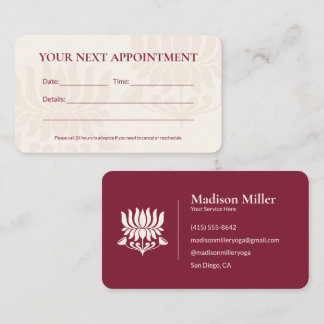 Carte De Rendez-vous Minimal Burgundy Lotus Floral Yoga Wellness
