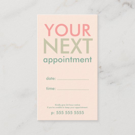 Carte de rendez-vous minimale de base en vert rose (Devant)