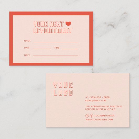 Carte de rendez-vous minimaliste moderne (Devant / Derrière)