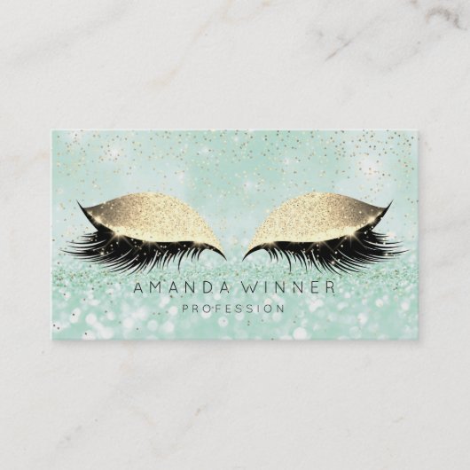 Carte De Rendez-vous Mint Green Gold Blush Lashes Parties scintillant d (Devant)