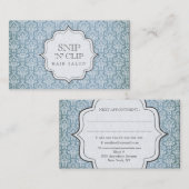 Carte De Rendez-vous Mode antique grunge bleue de coiffeur de damassé (Devant / Derrière)