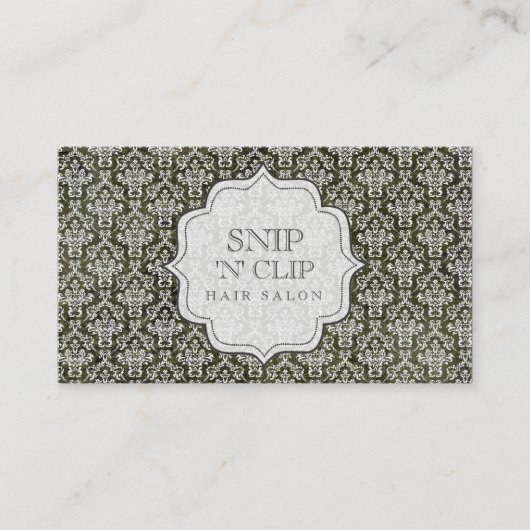 Carte De Rendez-vous Mode antique grunge foncée de coiffeur de damassé (Devant)