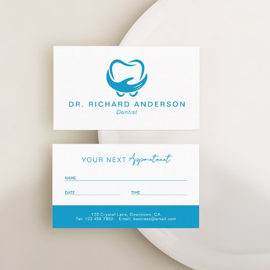 Carte De Rendez-vous Modern Blue and White Professional Dentist