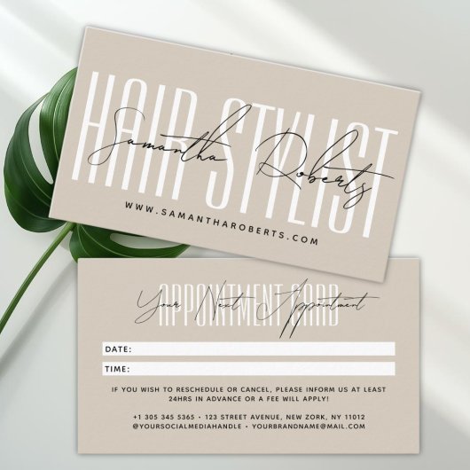 Carte De Rendez-vous Modern hair stylist script typography beige