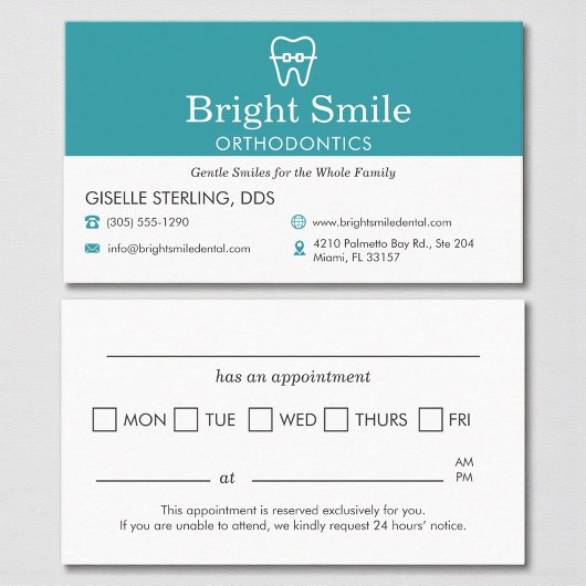 Carte De Rendez-vous Modern Orthodontist Aqua Blue Appointment Reminder