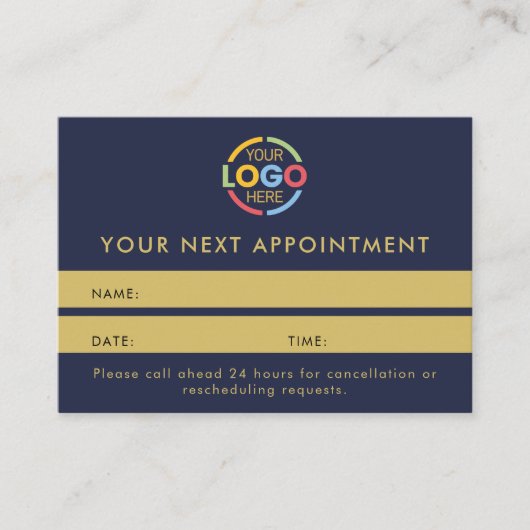 Carte De Rendez-vous Modern Professional Navy Blue Gold Simple Reminder (Devant)