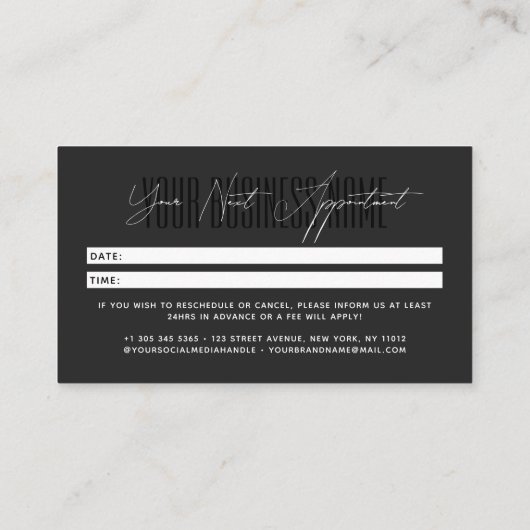 Carte De Rendez-vous Modern script typography professional reminder (Dos)