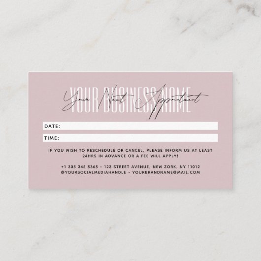 Carte De Rendez-vous Modern script typography professional reminder (Dos)