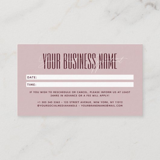 Carte De Rendez-vous Modern script typography professional reminder (Dos)