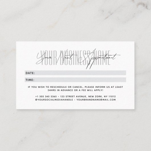 Carte De Rendez-vous Modern script typography professional reminder (Dos)