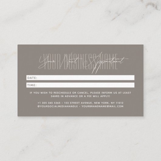 Carte De Rendez-vous Modern script typography professional reminder (Dos)