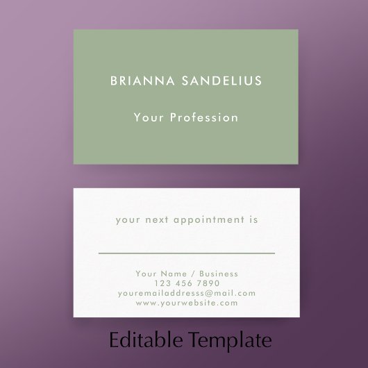 Carte De Rendez-vous Modern Simple Sage Green Custom Business