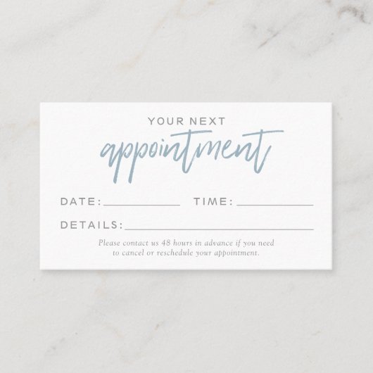 Carte de rendez-vous moderne bleu et blanc (Devant)