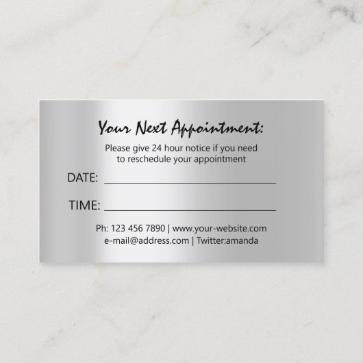 Carte de rendez-vous moderne gris argent minimal (Dos)