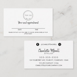 Carte De Rendez-vous Moderne minimaliste noir blanc simple avec logo