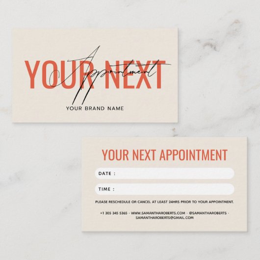 Carte De Rendez-vous Moderne professionnel beige orange votre prochain (Devant / Derrière)