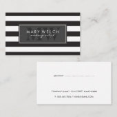 Carte De Rendez-vous Monogramme noir blanc rayures (carte de rendez-vou (Devant / Derrière)