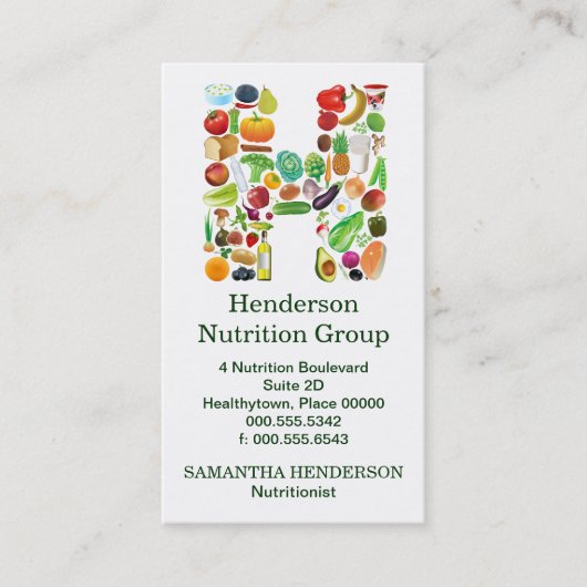 Carte De Rendez-vous Monogramme nutritionniste H Nomination (Devant)