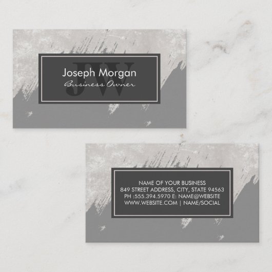 Carte De Rendez-vous Monogramme | Texté | Texture brossée (Devant / Derrière)