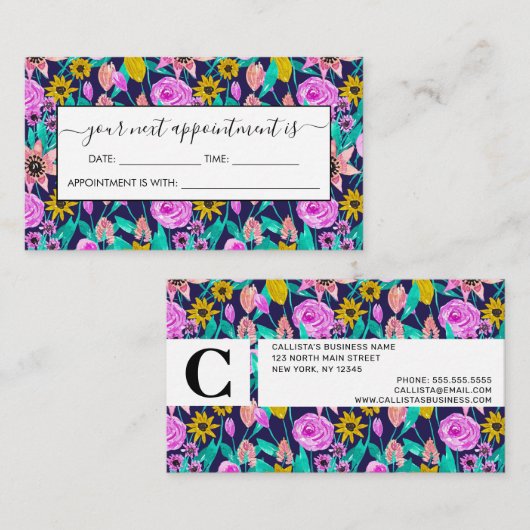 Carte De Rendez-vous Motif d'aquarelle Feuille rose-rose-jaune (Devant / Derrière)