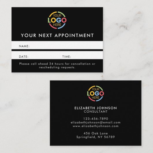 Carte De Rendez-vous Noir & Blanc Professionnel Moderne Simple Rappel (Devant / Derrière)