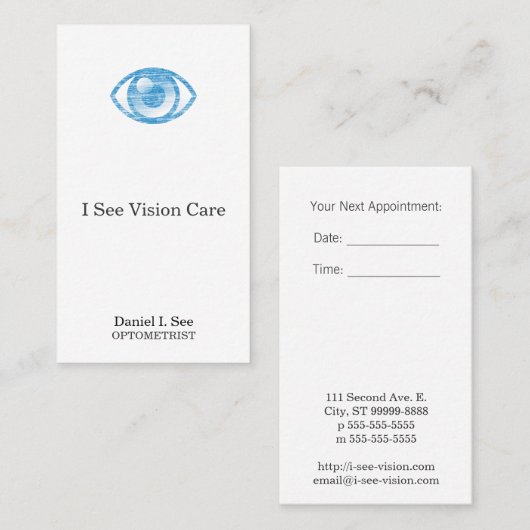 Carte De Rendez-vous Oeil-Escroquerie bleue de style d'impression (Devant / Derrière)