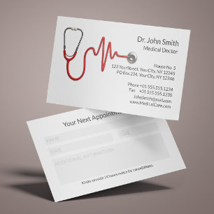 Carte De Rendez-vous Onde ECG rouge Stéthoscope Ligne EKG Médical